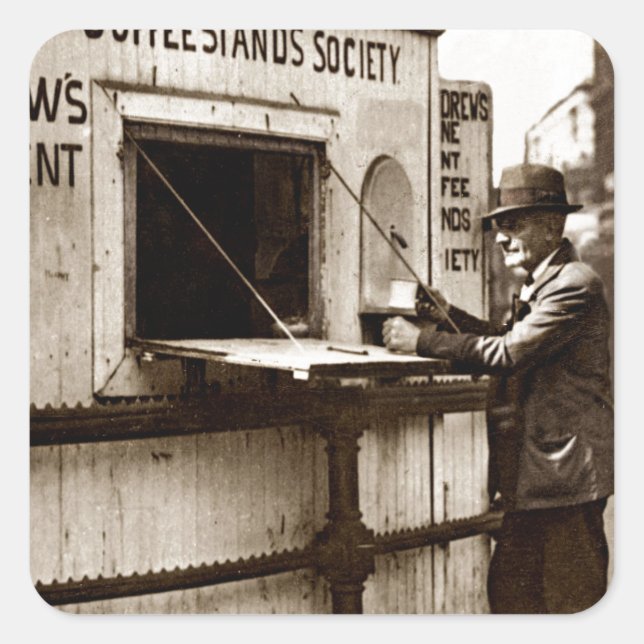 Adesivo Quadrado Depressão Era Uma Penny Coffee Stand (Frente)