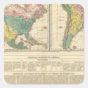 Adesivo Quadrado Descoberta européia do mapa do atlas de América