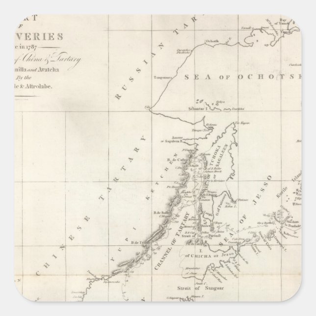 Adesivo Quadrado Descobertas feitas em 1787 nos mares da China (Frente)