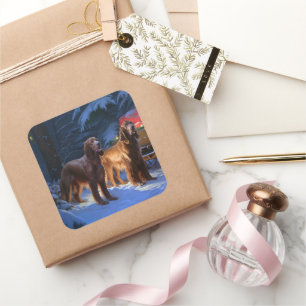 Adesivo Quadrado Desconto de Natal do Irish Red Setter Snowy Sleigh