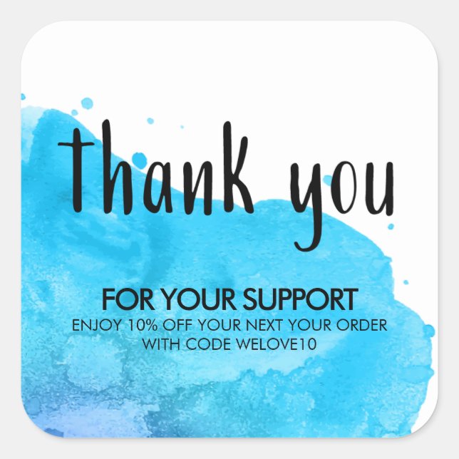 Adesivo Quadrado Desconto de Pequenas Empresas com Pintura Azul (Frente)