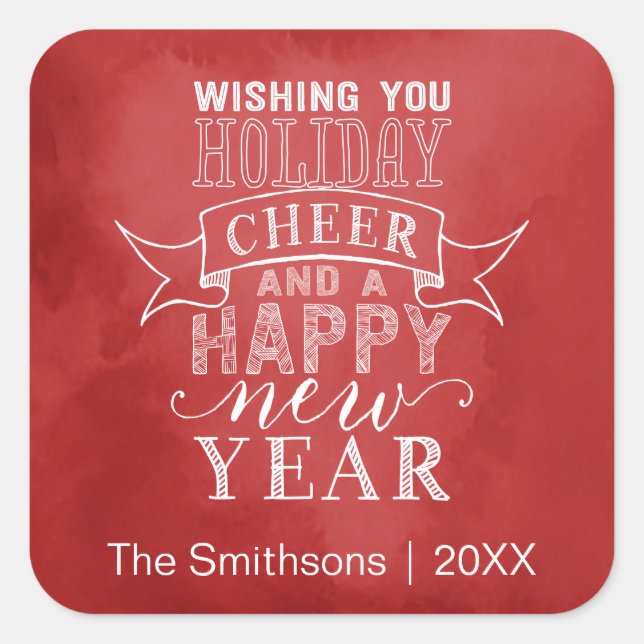 Adesivo Quadrado Desejando Seu Feliz Natal | Vinheta de Aquarela Ve (Frente)