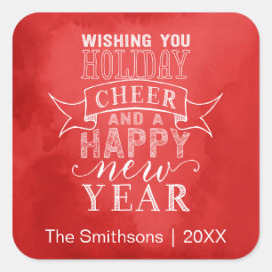 Adesivo Quadrado Desejando Seu Feliz Natal Vinheta de Aquarela Ve