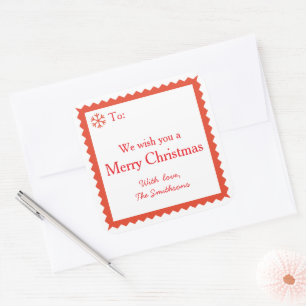 Adesivo Quadrado Desejo de Natal Feliz Vermelho e Branco