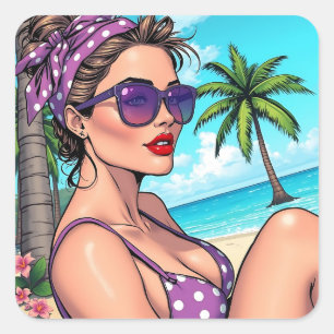 Adesivo Quadrado Desejo-te um Verão Excelente   Dizendo Oi