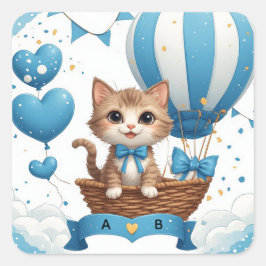 Adesivo Quadrado Desejos de Chás de Bebê do Gatinho Azul 🐱