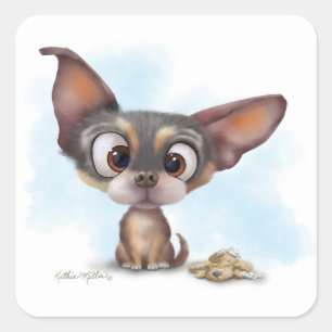 Adesivo Quadrado Desenho animado de cachorrinho Chihuahua fofo