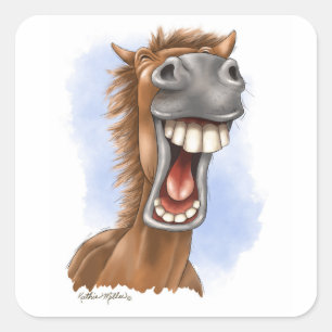 Adesivo Quadrado Desenho Animado de Cavalo Rindo Hilarante