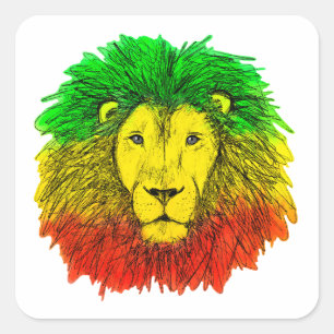 Adesivo Quadrado Desenho da cabeça de leão Rasta vermelho amarelo v