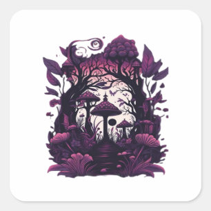 Adesivo Quadrado Desenho da Impressão de Testemunhas de Mushroom Wo