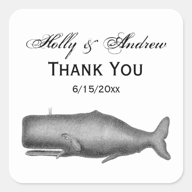 Adesivo Quadrado Desenho de baleia do século XIX (Frente)