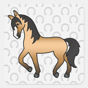 Adesivo Quadrado Desenho de Cartoon Trotting em Cavalo