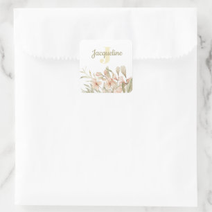 Adesivo Quadrado Desenho de flor bebê rosa pastel Monograma