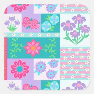 Adesivo Quadrado Desenho de Flores Vibrantes em Flor