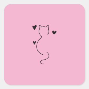 Adesivo Quadrado desenho de gato gatinho fofo com fundo de cor rosa