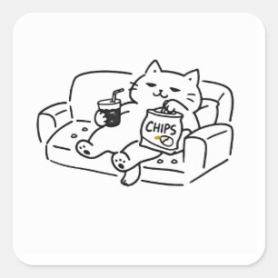 Adesivo Quadrado Desenho de Gato Preguiçoso