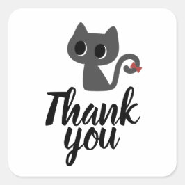 Adesivo Quadrado Desenho de Gato Preto Adorável Agradecido