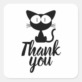 Adesivo Quadrado Desenho de Gato Preto Fofo Obrigado