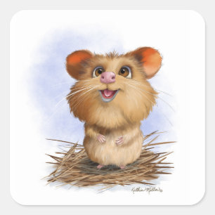 Adesivo Quadrado  Desenho de hamster fofo e fofinho