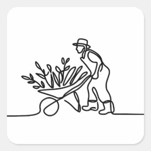 Adesivo Quadrado desenho de linha de um agricultor ou jardineiro