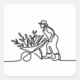 Adesivo Quadrado desenho de linha de um agricultor ou jardineiro