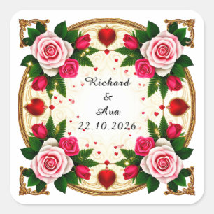 Adesivo Quadrado Desenho de Moldura Floral Vibrante