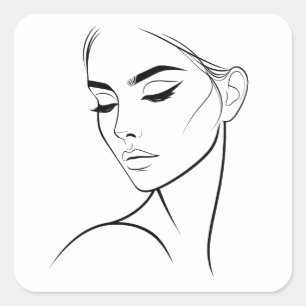 Adesivo Quadrado Desenho de rosto de mulher de uma linha n.o 3