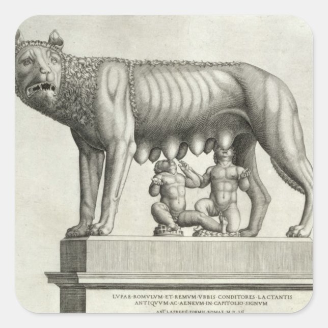 Adesivo Quadrado Desenho do bronze Etruscano do lobo-guará (Frente)