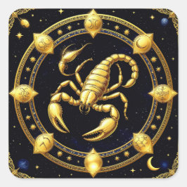 Adesivo Quadrado Desenho do Zodíaco Escorpião Dourado com Ornamento