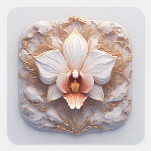 Adesivo Quadrado Desenho Elegante de Relevo Floral Com Detalhes Orn