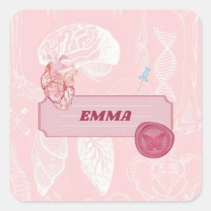 Adesivo Quadrado Desenho Estético de Anatomia Rosa para Estudante d