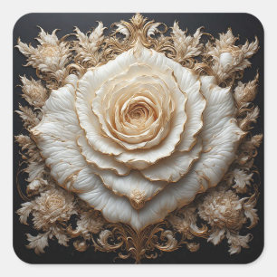 Adesivo Quadrado Desenho Floral de Marfim Ornamentado com Rosa Bran
