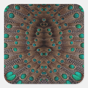 Adesivo Quadrado Desenho Fractal de Pena de Faisão