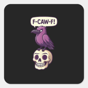 Adesivo Quadrado Desenho Gráfico de Crânio de Corvo com Humor de Ha
