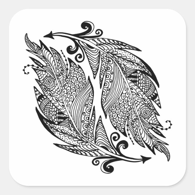 Adesivo Quadrado Desenho Inspirado Das Penas (Frente)