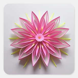Adesivo Quadrado Desenho Intrincado de Origami Floral Rosa