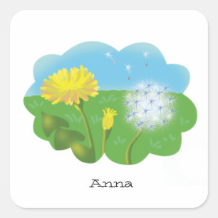 Adesivo Quadrado desenho personalizado dandelion no campo em s