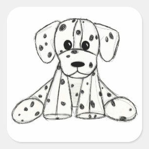 Adesivo Quadrado Desenho simples de um cão dalmata de pelúcia em pr