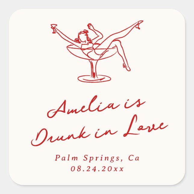 Adesivo Quadrado Desenho Vermelho Caprichoso de Solteira (Frente)