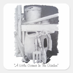 Adesivo Quadrado desenho vitalício de ferramentas de jardim para ja