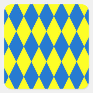 Adesivo Quadrado Desenho Xadrez Arlequim Amarelo Azul