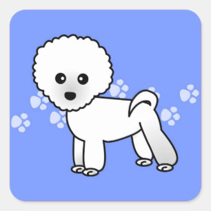 Adesivo Quadrado Desenhos animados bonitos de Bichon Frise - azul