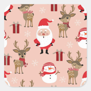 Adesivo Quadrado Desenhos animados bonitos do feriado do Natal