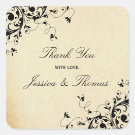 Adesivo Quadrado Desenhos Antigos Elegantes, Favor De Casamento Ou 