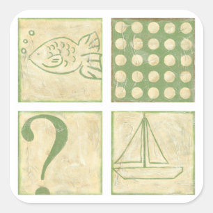 Adesivo Quadrado Desenhos dos blocos de madeira de peixe de Charikl