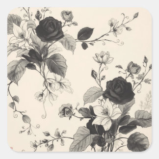 Adesivo Quadrado desenhos florais em preto e branco