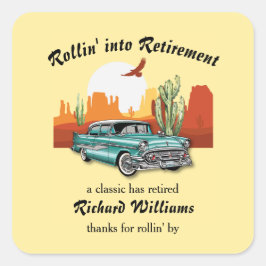 Adesivo Quadrado Deserto de Carros Azuis Clássicos Retrorísticos Ho