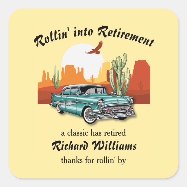 Adesivo Quadrado Deserto de Carros Azuis Clássicos Retrorísticos Ho (Frente)