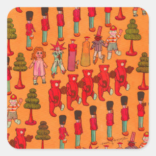 Adesivo Quadrado Desfile de Brinquedos de Natal Antigos 1907 Revist