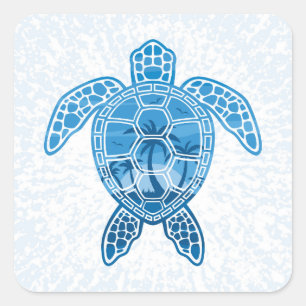 Adesivo Quadrado Design azul de Tartaruga Marinha Tropical